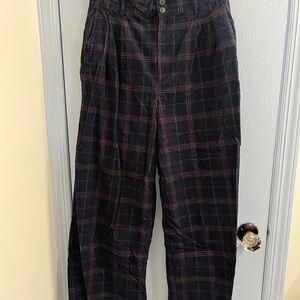 Madewell Women's Navy and Red Plaid Corduroy Trousers